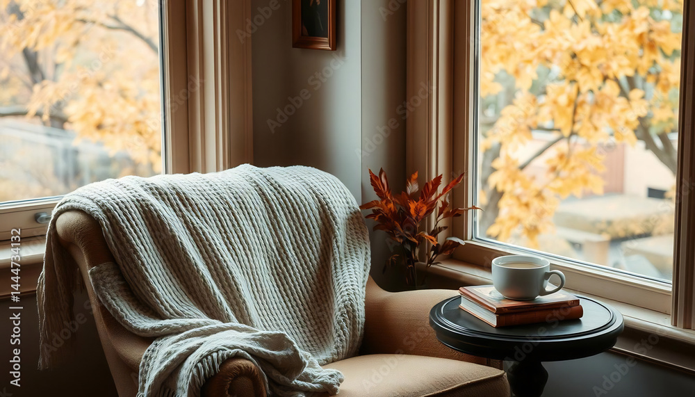 Cozy Reading Nook with a Stack of Books