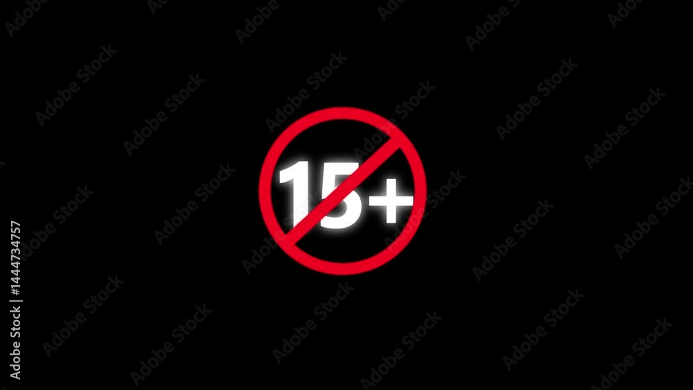 15 Plus Prohibited Sign – Green Circle with Slash Over 15+ Symbol Representing Age Restriction, Warning, No Entry, or Limit Icon for Digital Safety or Content Guidelines 4k animation video. 15 Plus Prohibited Sign – Green Circle with Slash Over 15+ Symbol Representing Age Restriction, Warning, No Entry, or Limit Icon for Digital Safety or Content Guidelines 4k animation video.