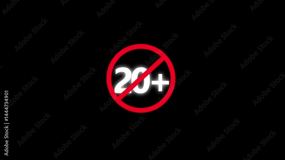 20 Plus Prohibited Sign – Green Circle with Slash Over 20+ Symbol Representing Age Restriction, Warning, No Entry, or Limit Icon for Digital Safety or Content Guidelines 4k animation video. 20 Plus Prohibited Sign – Green Circle with Slash Over 20+ Symbol Representing Age Restriction, Warning, No Entry, or Limit Icon for Digital Safety or Content Guidelines 4k animation video.