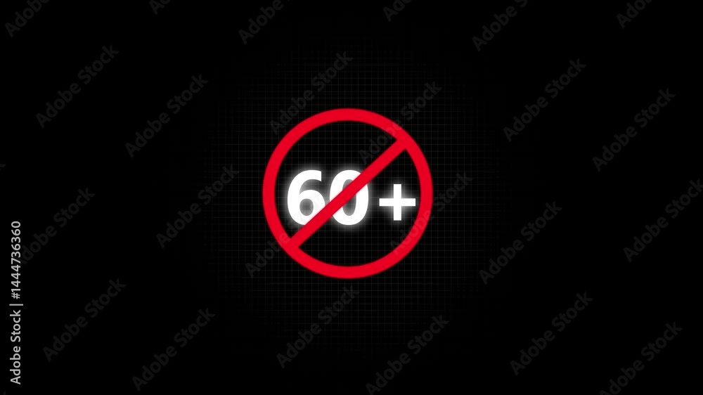 60 Plus Prohibited Sign – Green Circle with Slash Over60+ Symbol Representing Age Restriction, Warning, No Entry, or Limit Icon for Digital Safety or Content Guidelines 4k animation video. 60 Plus Prohibited Sign – Green Circle with Slash Over60+ Symbol Representing Age Restriction, Warning, No Entry, or Limit Icon for Digital Safety or Content Guidelines 4k animation video.