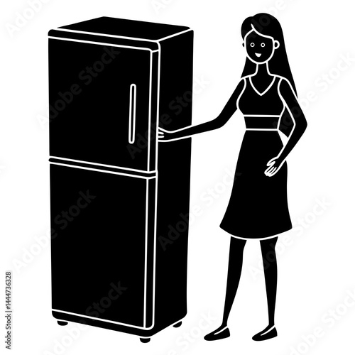 A girl with a fridge
