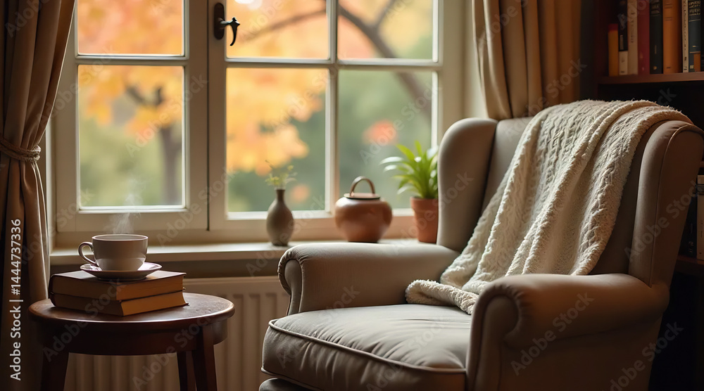 Cozy Reading Nook with a Stack of Books