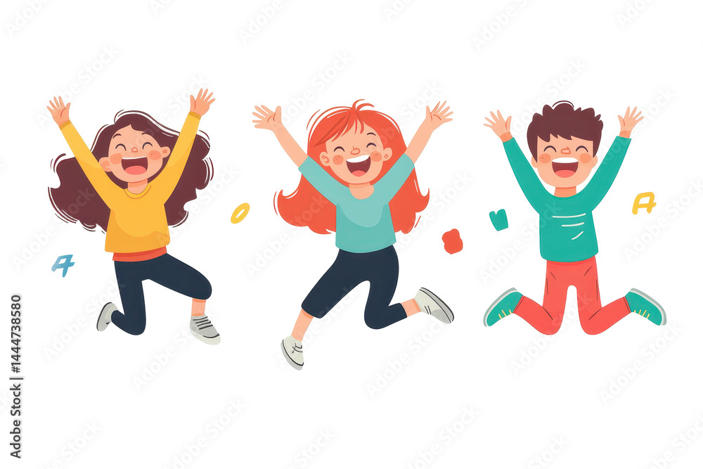 Kids laughing and jumping illustration PNG with transparent background ideal for fun education themed graphics Kids laughing and jumping illustration PNG with transparent background ideal for fun education themed graphics