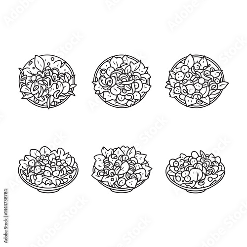 Fresh Cobb Salad Illustration in Minimalist Line Art Style