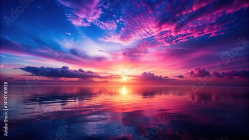 Stunning lucid dream sunrise in dark navy blue and bright pink fuchsia, dream, mystical,  dream, mystical, astral plane, colors