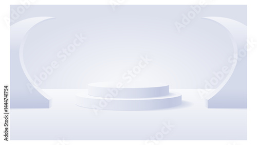 3D white product podium background. Abstract composition in minimal design. Studio showroom product pedestal