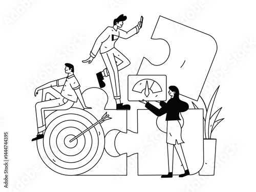 Virtual characters social communication concept business flat vector hand drawn illustration
