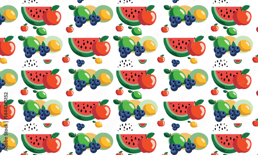 Colorful Fruit Seamless Pattern with Watermelon, Apple, Lemon, Blueberry & Kiwi Colorful Fruit Seamless Pattern with Watermelon, Apple, Lemon, Blueberry & Kiwi