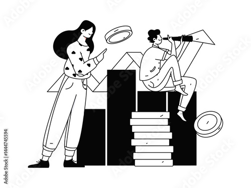 Virtual characters social communication concept business flat vector hand drawn illustration
