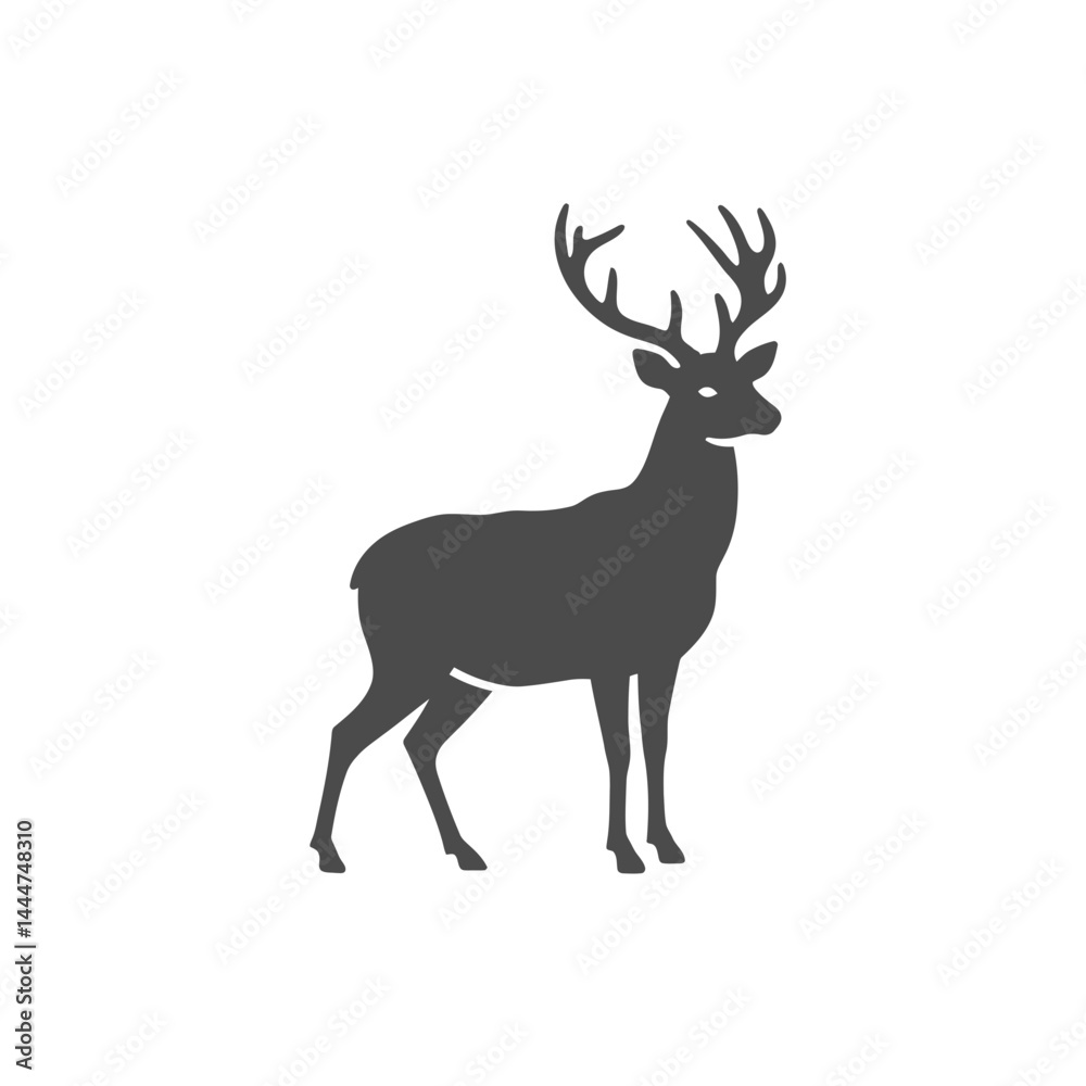 Obraz premium Majestic Silhouette: A striking monochrome depiction of a noble stag, its impressive antlers reaching skyward, showcasing the grace and power of the wild.
