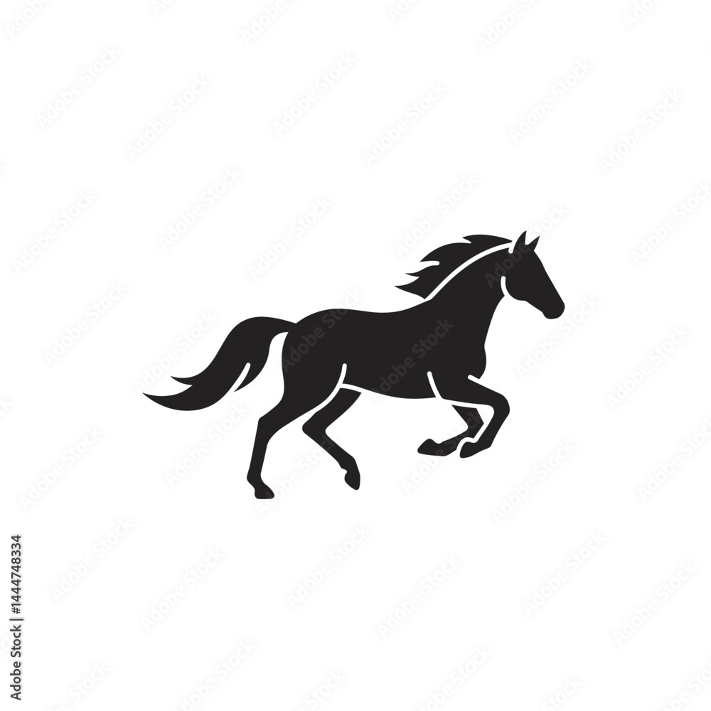 Elegant Gallop Silhouette: A sleek and stylized silhouette captures the dynamic movement of a horse in full gallop, symbolizing freedom and power. Elegant Gallop Silhouette: A sleek and stylized silhouette captures the dynamic movement of a horse in full gallop, symbolizing freedom and power.