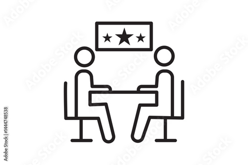  conference room, roundtable discussion, screen share icon, calendar invite, team presentation, meeting agenda, talking points, follow-up note. set of line style