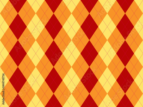 Vibrant argyle pattern in warm autumnal hues.  Perfect for fallthemed designs, textiles, or backgrounds. This geometric design evokes feelings of warmth and tradition.