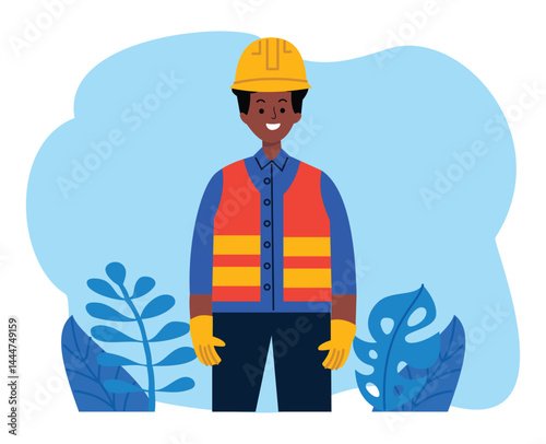 illustration of construction worker wearing project helmet and vest. worker construction illustration. international workers day. labor day