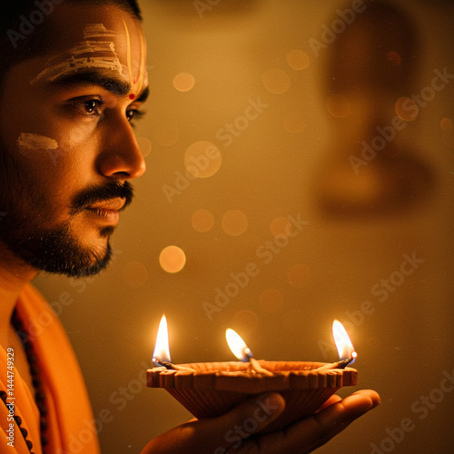 Man Performing Hindu Aarti ...