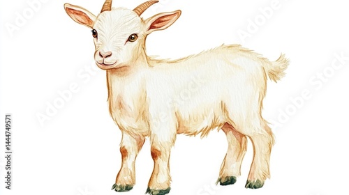 Adorable Watercolor Kid Goat with Farm Animal Illustration.