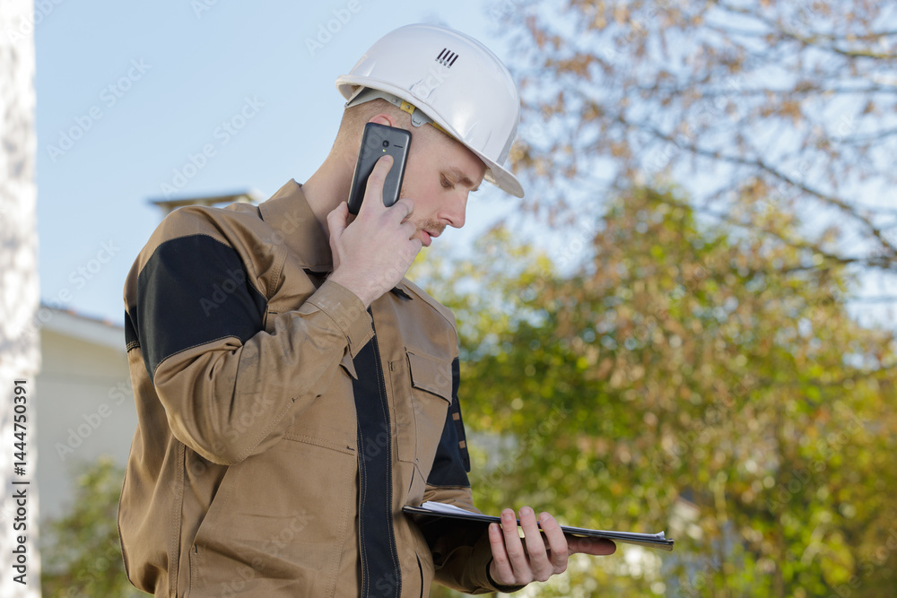 man builder uses his phone
