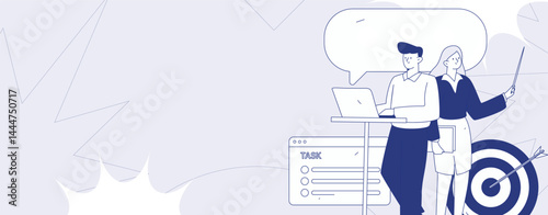 Virtual characters social communication concept business flat vector hand drawn illustration

