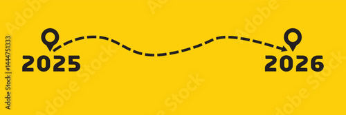 begin with 2025 to 2026 yellow  banner with dash line arrow