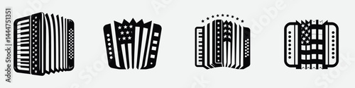 The Accordion. 4th of july Independence Day Symbol Vector Clip art. Bellows instrument melodic box for folk zydeco and ethnic celebration.