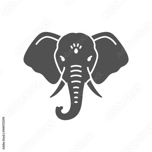 Elephant Icon: A bold, minimalist graphic of an elephant head, artfully crafted in monochromatic tones, captures the essence of the majestic creature, ideal for design.