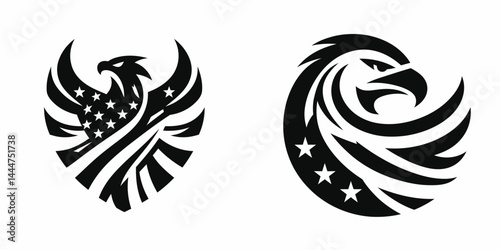 The Patriotic Eagle Shield. 4th of july Independence Day Symbol Vector Clip art. Symbolic american raptor protector emblem nationalistic defense icon for freedom.