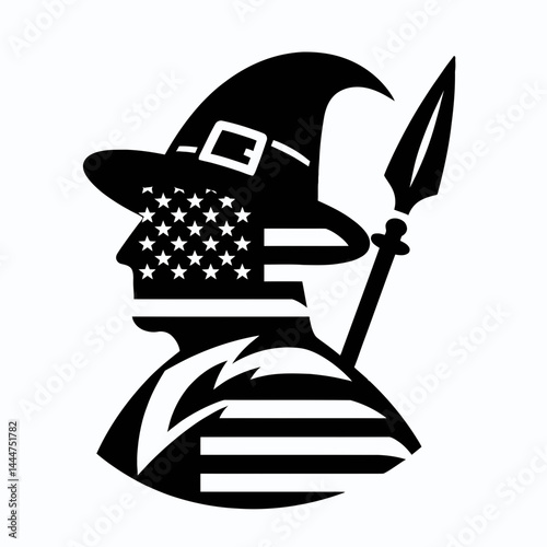 The Pilgrim. 4th of july Independence Day Symbol Vector Clip art. Voyagers journey a religious seekers quest for faith devotion belief.