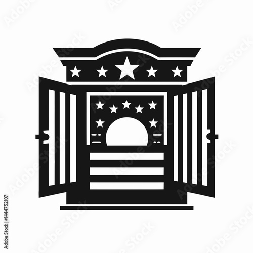 The Western Saloon Doors. 4th of july Independence Day Symbol Vector Clip art. Rustic tavern entryway flap hinged swinging panel for frontier themed decoration.