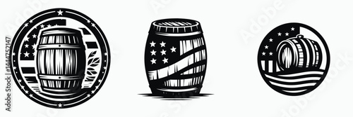 The Wooden Barrel. 4th of july Independence Day Symbol Vector Clip art. Cask container crafting rustic wine ale storage & vintage home decor element.
