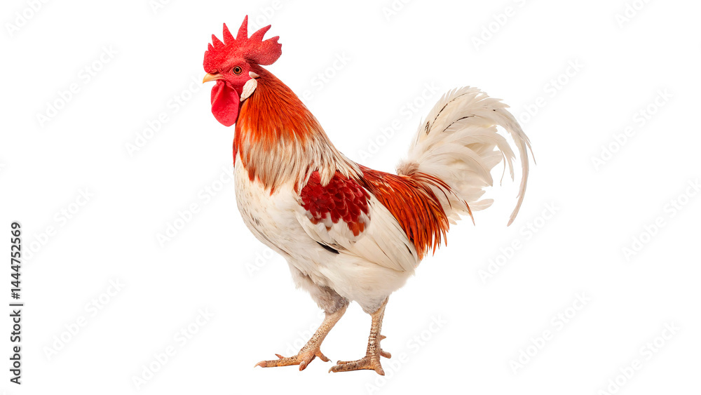 Fototapeta premium Beautiful rooster red white isolated on transparent background