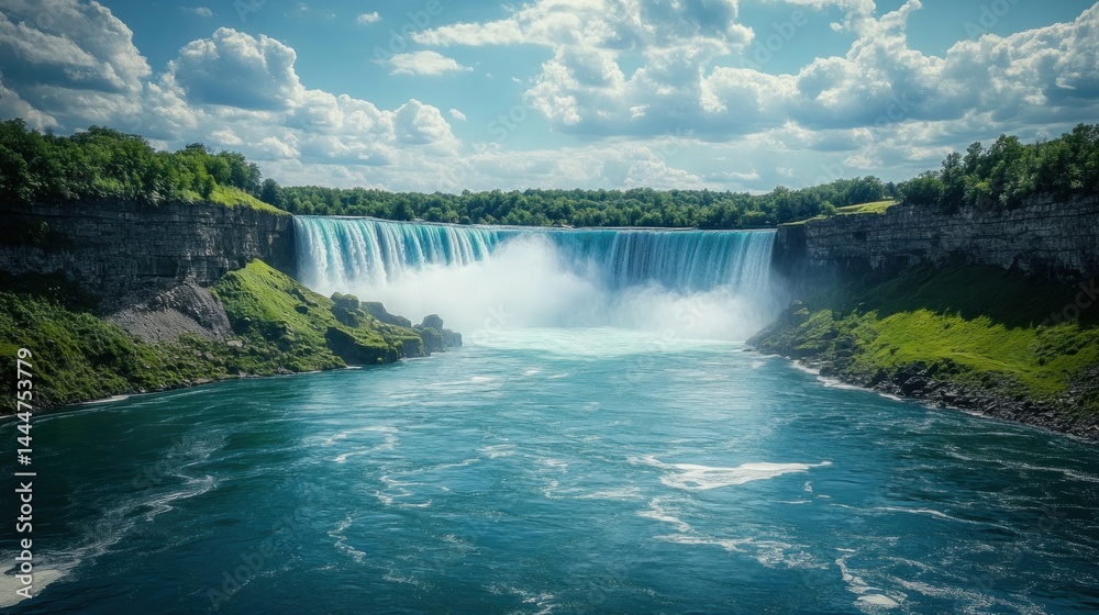 Fototapeta premium Majestic waterfall cascading into turquoise waters