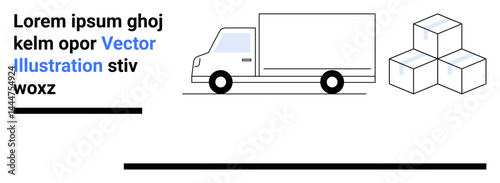 White delivery truck parked next to three stacked boxes emphasizing transportation, logistics, and e-commerce. Ideal for shipping, delivery, warehousing, business, logistics, supply chain and simple