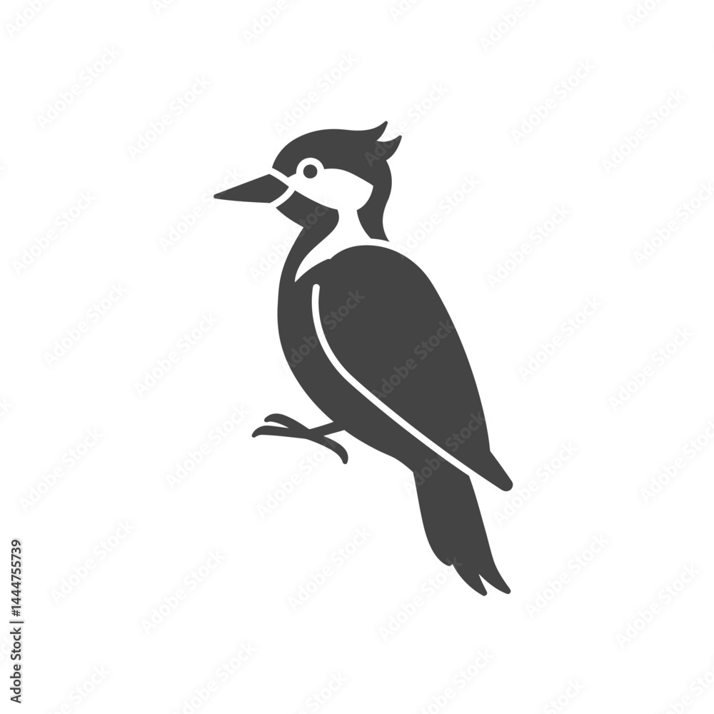 Fototapeta premium Woodpecker Illustration: A minimalist illustration captures the essence of a woodpecker perched elegantly, showcasing its distinct features in a sleek, monochrome style.