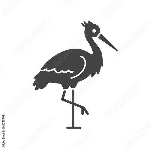 Silhouette Stork: A monochrome silhouette of a stork is artfully rendered, standing on one leg. This minimalist portrayal captures the bird's elegance.