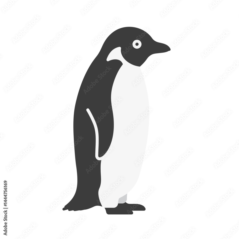 Obraz premium Elegant Penguin Icon: A sleek and stylish illustration of a penguin, perfect for branding, websites, or presentations. The penguin stands tall, showcasing its elegant form.