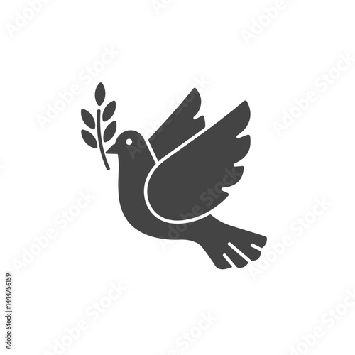 Symbol of Peace: A gracefully illustrated dove, its silhouette carrying an olive branch, takes flight against a neutral backdrop, symbolizing hope, peace, and reconciliation.