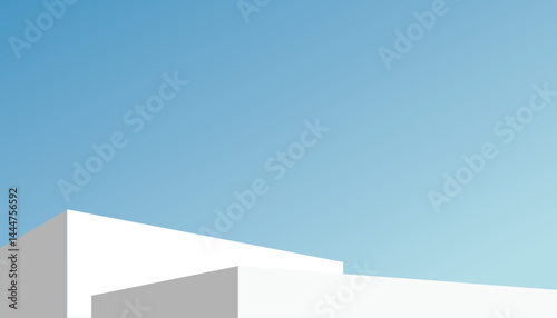 White podium blue background minimal geometric modern clean empty horizontal abstract architecture