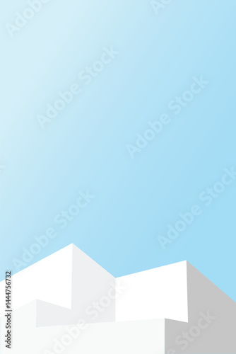 White podium blue background minimal design geometric shapes modern style clean empty vertical composition