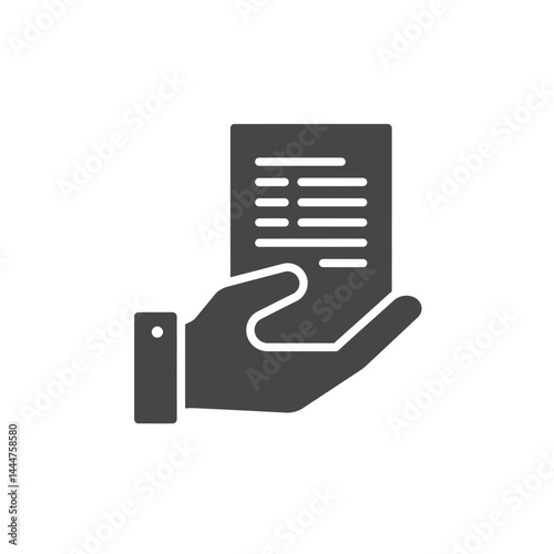 Document in Hand: A minimalistic icon featuring a hand holding a document, conveying concepts of paperwork, communication, and information.