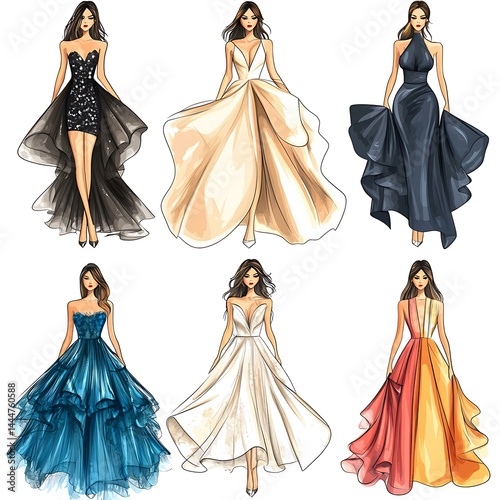 Cartoon fashion designer sketching dresses, vector