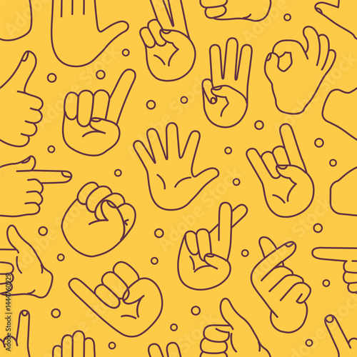 Hand gesture outline doodle seamless pattern