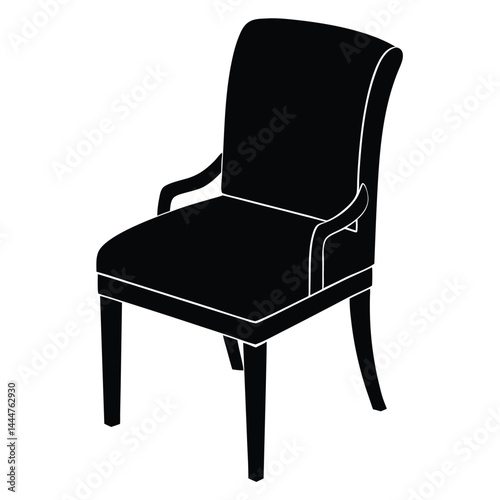 Side view office chair silhouette vector flat illustration design, Garden chairs and table in continuous line art drawing style. Classic style dining room furniture black linear sketch isolated.