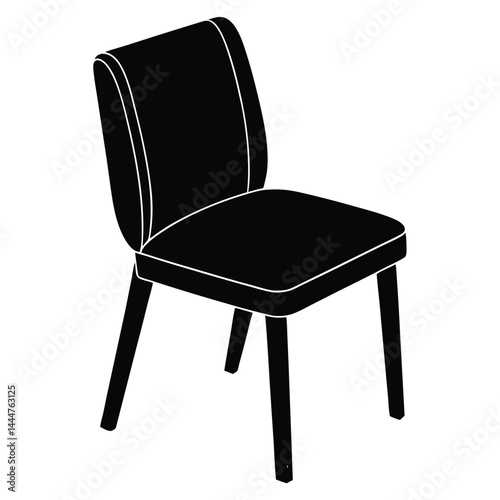 Side view office chair silhouette vector flat illustration design, Garden chairs and table in continuous line art drawing style. Classic style dining room furniture black linear sketch isolated.