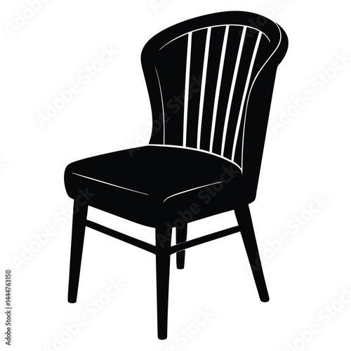 Side view office chair silhouette vector flat illustration design, Garden chairs and table in continuous line art drawing style. Classic style dining room furniture black linear sketch isolated.