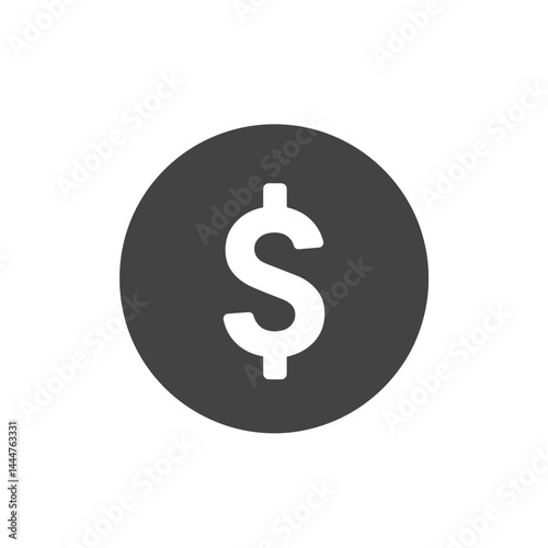 Monetary Symbol Icon: A stark, monochrome visual of a dollar sign within a dark gray circle, symbolizing finance, value, and economic transactions.
