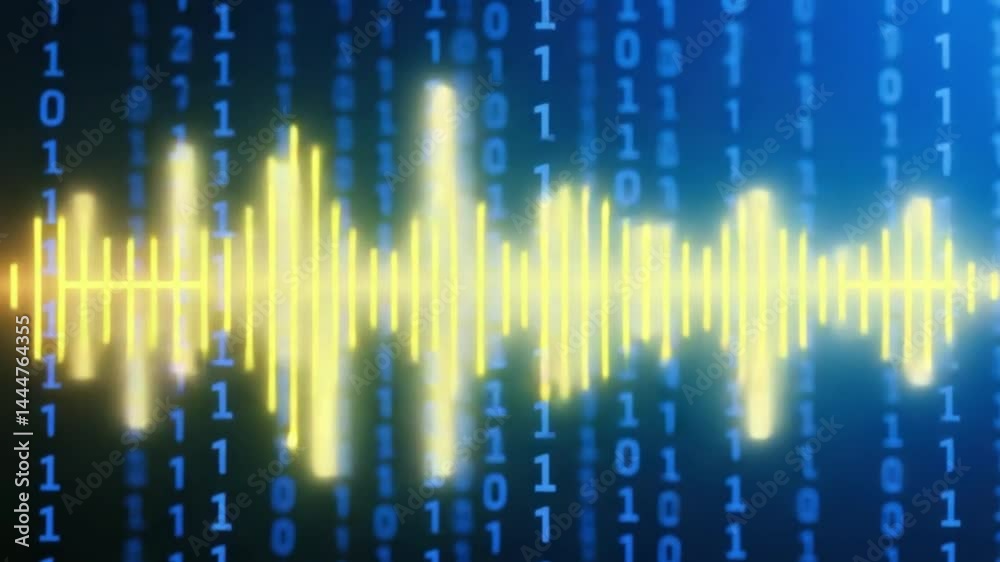 Waveform Golden Audio, Binary Technology, Futuristic Sound – 4K HD Video Footage Download, Digital Spectrum Data, Music Visualization, Cyber Audio Art