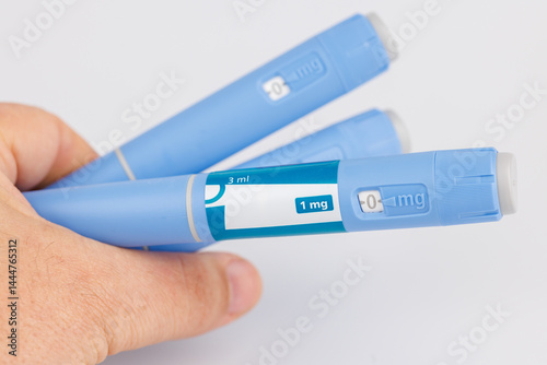 Isolated horizontal image of GLP-1 Semaglutide therapy injection pens photo