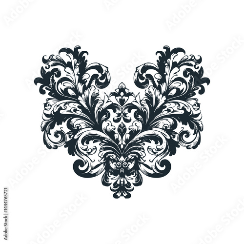 Victorian Swirl Decoration: Ornate and Intricate Design Elements – Black and White Icon Vector and Illustration