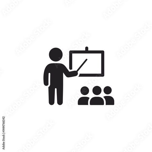 Teaching Icon: A minimalist icon of a teacher presenting a lesson to a group of students, representing education and knowledge.