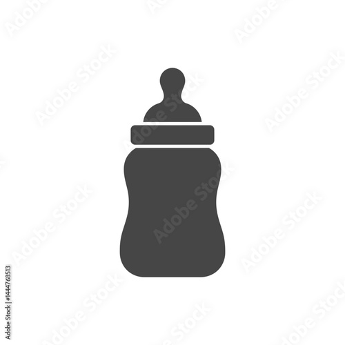 Iconic Baby Bottle: A minimalist grayscale graphic of a baby bottle, symbolizing infancy, nourishment, and early childhood.